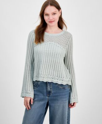 Hooked Up by IOT - Juniors' Long-Sleeve Pointelle Sweater