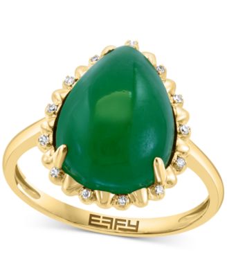 EFFY Collection - Pear-Shape Dyed Jade (6-1/2 ct. t.w.) & Diamond (1/20 ct. t.w.) Statement Ring in 14k Yellow Gold