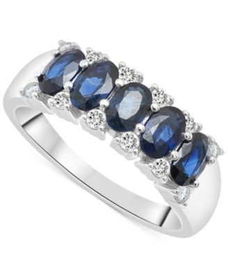 Macy's - Sapphire (1-3/4 ct. t.w.) & Diamond (1/4 ct. t.w.) Oval Five Stone Ring in 14k White Gold