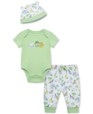 Little Me - Baby Boys Jungle Cotton Bodysuit, Pant & Hat, 3 Piece Set