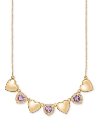 Macy's - Amethyst (3 ct. t.w.) & White Topaz (3/4 ct. t.w.) Puffed Heart 18" Necklace in 14k Gold-Plated Sterling Silver