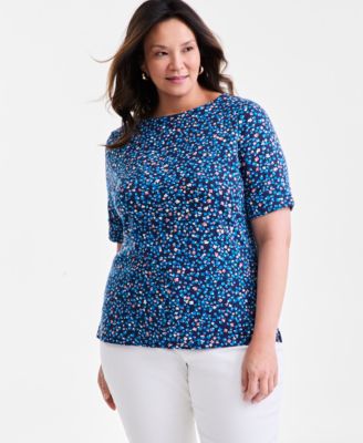 Style & Co - Plus Size Printed Elbow-Sleeve Tee