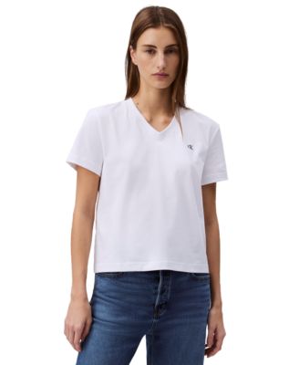 Calvin Klein Jeans - Women's V-Neck Embroidered Logo T-Shirt