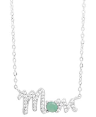 Macy's - Emerald (1/4 ct. t.w.) & Lab-Grown White Sapphire (1/2 ct. t.w.) Mom Script 18" Pendant Necklace in Sterling Silver