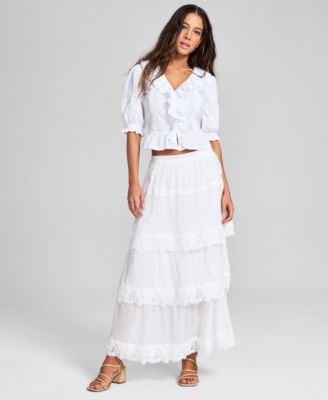 And Now This - Women's Lace-Trim Tiered Maxi Skirt