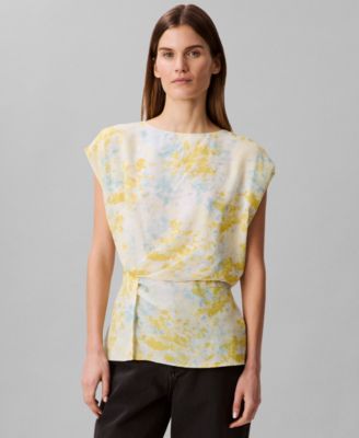 Calvin Klein - Women's Printed Chiffon Twist-Front Top