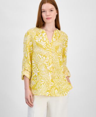 Charter Club - Women's 100% Linen Printed Button-Front Top