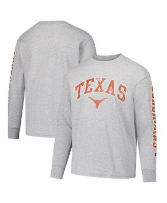 Champion - Big Boys and Girls Gray Texas Longhorns Distressed Arch Over Logo Long Sleeve T-Shirt