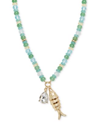 On 34th - Gold-Tone Shaky Fish Mixed Bead Pendant Necklace, 32" + 3" extender