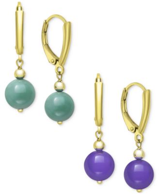 Macy's - Dyed Green & Lavender Jade (8mm) 2-Pc. Set Drop Earrings in 14k Gold-Plated Sterling Silver