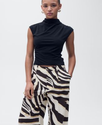 MANGO - Women's Zebra-Print Pleated Wideleg Trousers