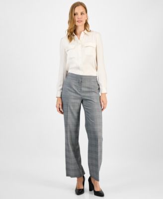 Kasper - Petite Check-Print Wide-Leg Pants