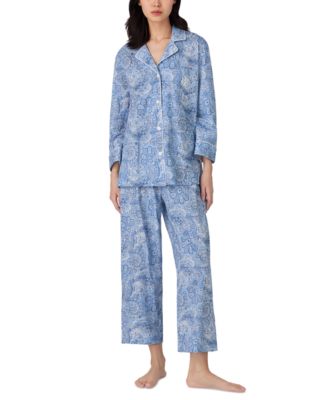 Lauren Ralph Lauren - 3/4 Sleeve Classic Notch Collar Top and Capri Pajama Pants