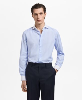 MANGO - Men's Striped-Print Slim-Fit Dress Shirt