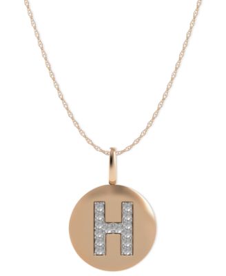 Macy's - 14k Rose Gold Necklace, Diamond Accent Letter H Disk Pendant