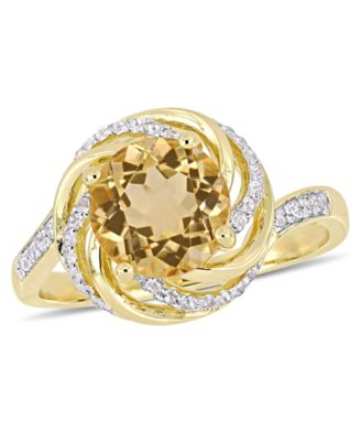 Macy's - Citrine (1-4/5 ct. t.w.), White Topaz (1/7 ct. t.w.) and Diamond Accent Swirl Ring in 18k Yellow Gold Over Sterling Silver