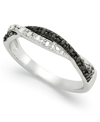 Macy's - Sterling Silver Ring, Black and White Diamond Weave Ring (1/10 ct. t.w.)