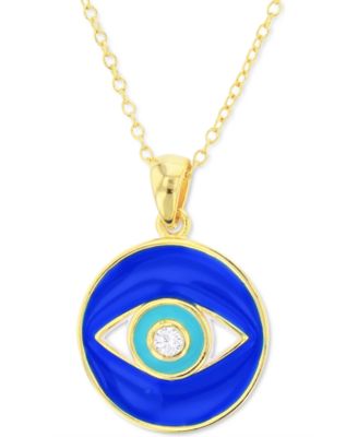 Macy's - Cubic Zirconia & Enamel Evil Eye Disc Pendant Necklace in 14k Gold-Plated Sterling Silver, 16" + 2" extender