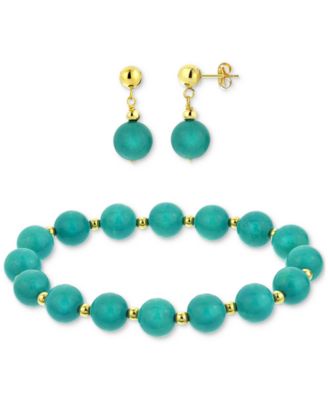 Macy's - 2-Pc. Set Jade Bead Bracelet & Matching Drop Earrings in 14k Gold (Also in Onyx, Tiger Eye, Turquoise, Lapis Lazuli, & Rose Quartz)