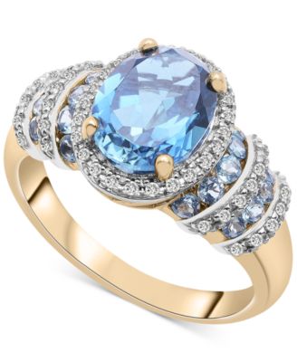 Macy's - Blue Topaz (3 ct. t.w.) & Diamond (1/20 ct. t.w.) Halo Statement Ring in 14k Gold-Plated Sterling Silver
