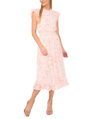 CeCe - Women's Printed Ruffled Smocked-Waist Midi Dress