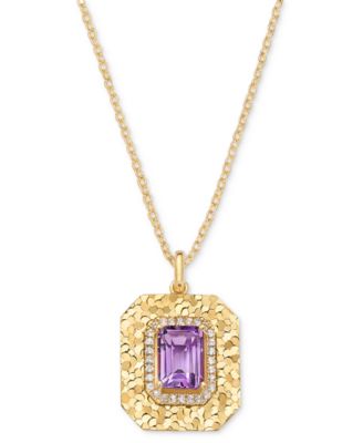 Macy's - methyst (2-1/5 ct. t.w.) & White Topaz (1/4 ct. t.w.) Square Glitter Texture 18" Pendant Necklace in 14k Gold-Plated Sterling Silver (Also in Citrine)