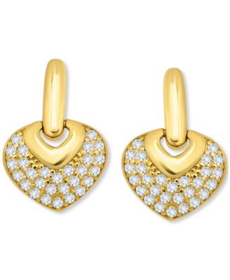 Giani Bernini - Pav&eacute; Cubic Zirconia Heart Door Knocker Earrings (3/4 ct. t.w.) in 18k Gold Over Sterling Silver