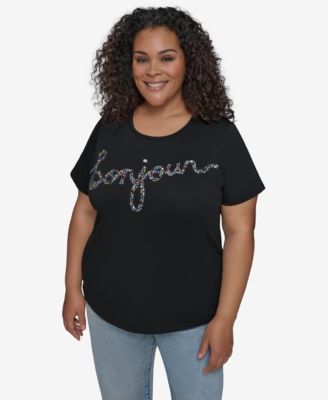 KARL LAGERFELD PARIS - Plus Size Embellished Bonjour T-Shirt
