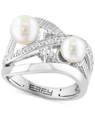 EFFY Collection - Cultured Freshwater Pearl (6 & 7mm) & Zircon (5/8 ct. t.w.) Crossover Statement Ring in Sterling Silver