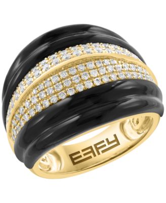 EFFY Collection - Onyx & Diamond (5/8 ct. t.w.) Statement Ring in 14k Gold-Plated Silver