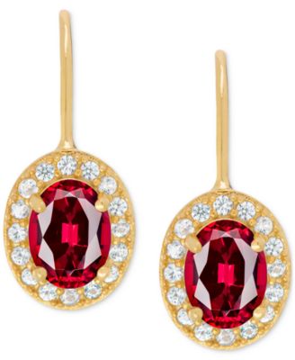 Macy's - Lab Grown Ruby (2 ct. t.w.) & Lab Grown White Sapphire (1/3 ct. t.w.) Leverback Oval Drop Earrings in 14K Gold-Plated Sterling Silver