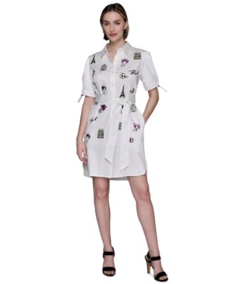 KARL LAGERFELD PARIS - Women's Embroidered Cotton Shirtdress