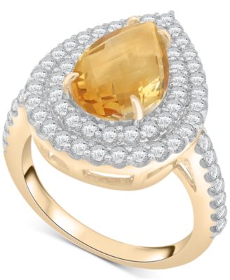 Macy's - Citrine (2-3/4 ct. t.w.) & Diamond (1 ct. t.w.) Pear Halo Ring in 14k Gold