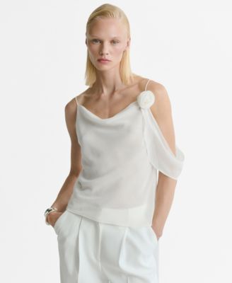 MANGO - Women's Flower Detail Draped Top