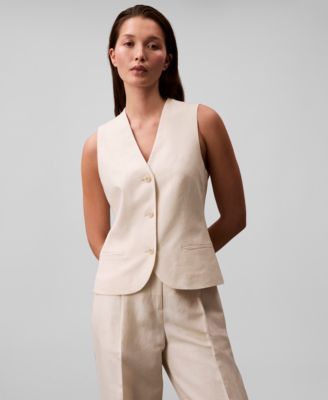 Calvin Klein - Women's Linen Blend Button-Front Vest